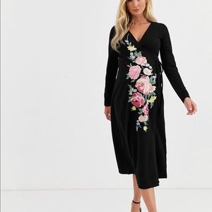 ASOS Maternity embroidered wrap midi dress